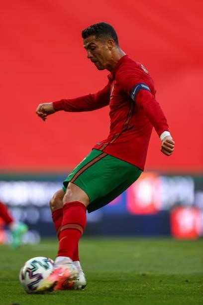 Cristiano Ronaldo of Portugal and Juventus scores Portugal second goal during the international friendly match between Portugal and Israel at Estadio...