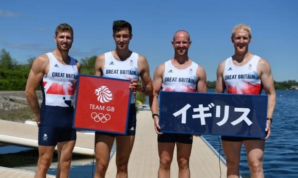 Mens four Oliver Cook, Matthew Rossiter, Rory Gibbs and Sholto Carnegie of Great Britain pose for a photo to mark the official announcement of the...