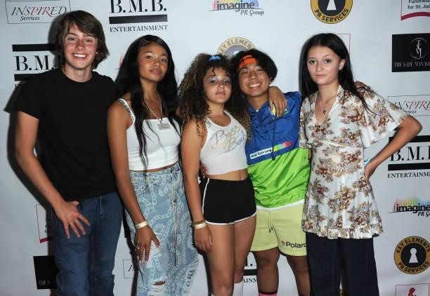 Ryker Baloun, Brooklyn Queen, Corinne Joy, Aidan Prince and Sophie Fergie attends Skate Into Summer To Benefit The St. Jude Children's Research...