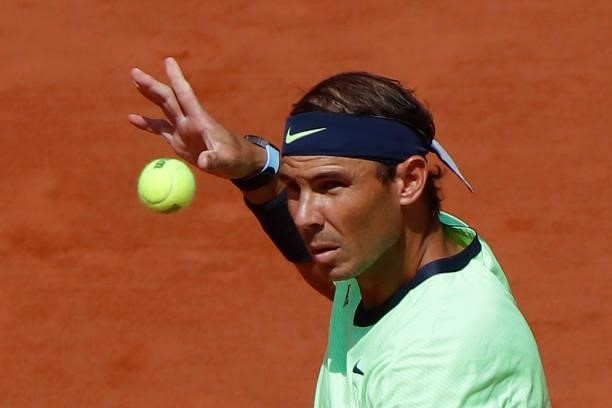 Spain's Rafael Nadal plays against Argentina's Diego Schwartzman during their men's singles quarter-final tennis match on Day 11 of The Roland Garros...