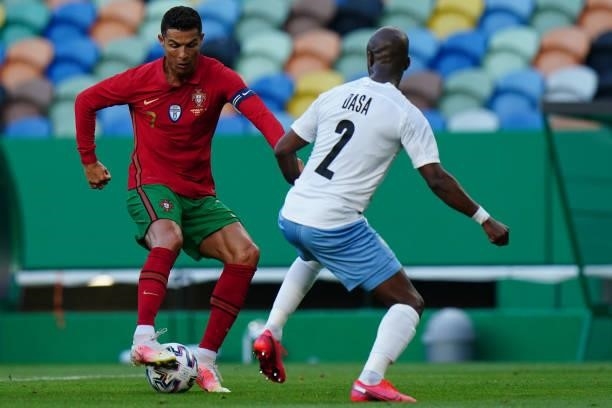 Cristiano Ronaldo of Portugal and Juventus with Eliazer Dasa of Israel in action during the International Friendly match between Portugal and Israel...