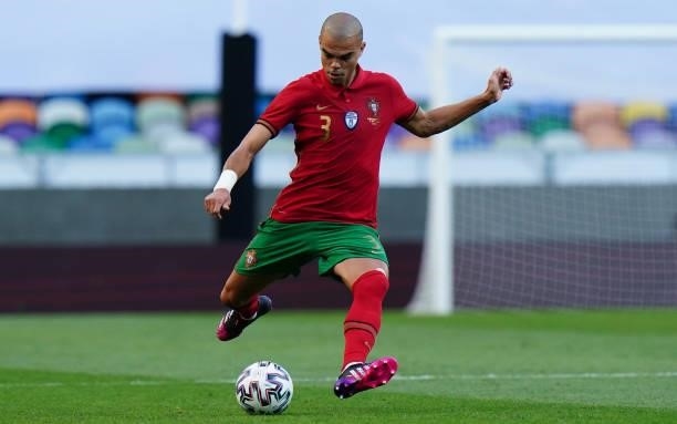 Pepe of Portugal and FC Porto in action during the International Friendly match between Portugal and Israel at Estadio Jose Alvalade on June 9, 2021...