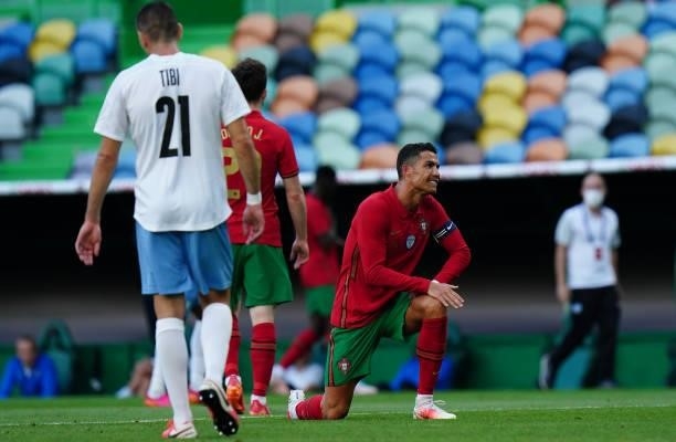 Cristiano Ronaldo of Portugal and Juventus reaction after missing a goal opportunity during the International Friendly match between Portugal and...