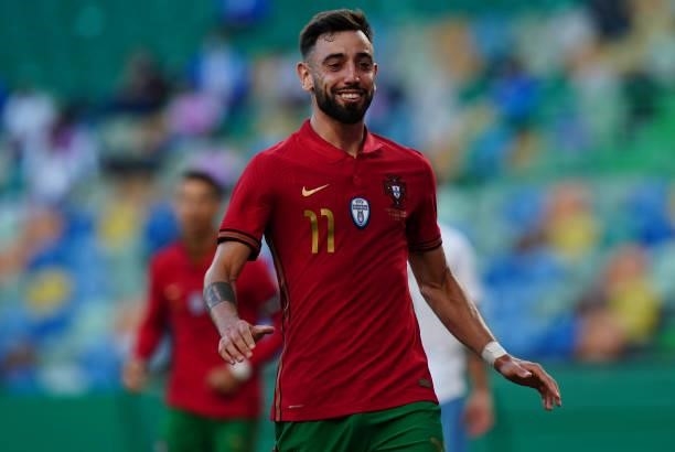 Bruno Fernandes of Portugal and Manchester United celebrates after scoring a goal during the International Friendly match between Portugal and Israel...