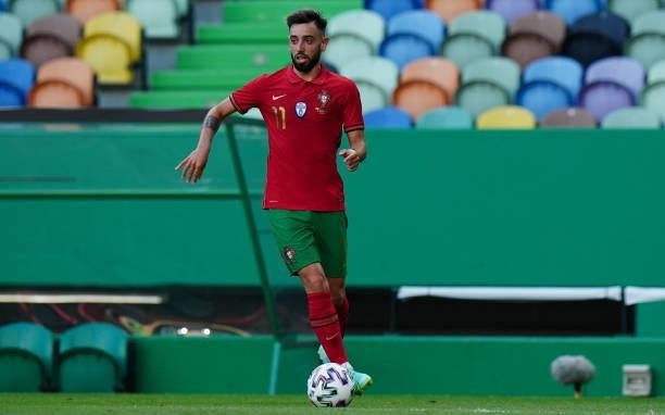 Bruno Fernandes of Portugal and Manchester United in action during the International Friendly match between Portugal and Israel at Estadio Jose...