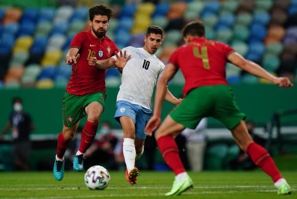 Manor Solomon of Israel and FC Shakhtar Donetsk with Ruben Neves of Portugal and Wolverhampton in action during the International Friendly match...