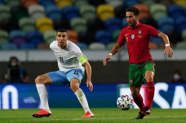 Joao Moutinho of Portugal and Wolverhampton with Eytan Tibi of Israel and Maccabi Tel Aviv FC in action during the International Friendly match...