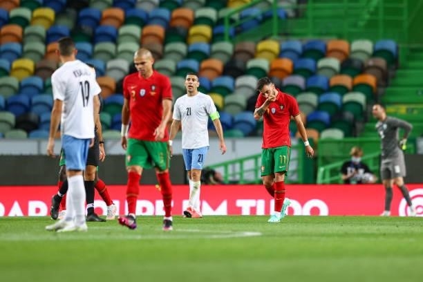 Bruno Fernandes of Portugal and Manchester United celebrates scoring Portugal fourth goal and his second on the match during the international...