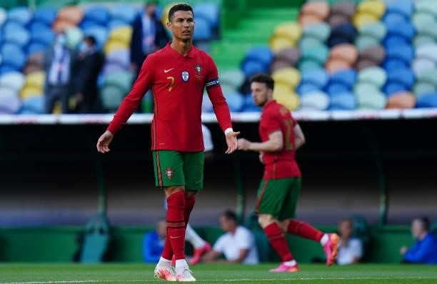 Cristiano Ronaldo of Portugal and Juventus reaction after missing a goal opportunity during the International Friendly match between Portugal and...