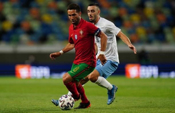 Joao Moutinho of Portugal and Wolverhampton with Neta Lavi of Israel and Maccabi Haifa FC in action during the International Friendly match between...