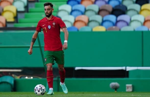 Bruno Fernandes of Portugal and Manchester United in action during the International Friendly match between Portugal and Israel at Estadio Jose...