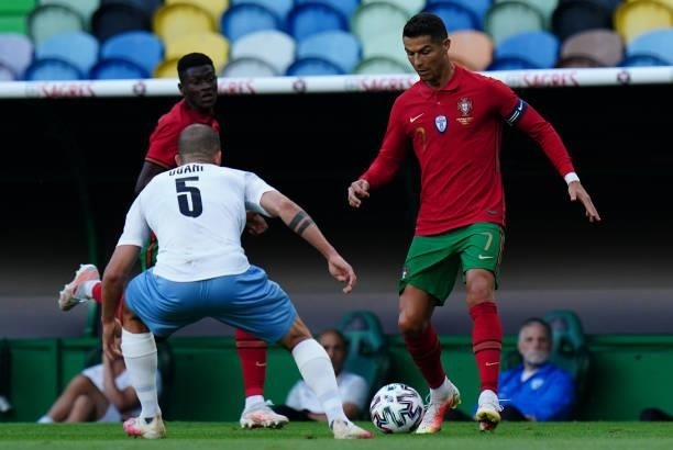 Cristiano Ronaldo of Portugal and Juventus in action during the International Friendly match between Portugal and Israel at Estadio Jose Alvalade on...
