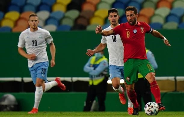 Joao Moutinho of Portugal and Wolverhampton with Manor Solomon of Israel and FC Shakhtar Donetsk in action during the International Friendly match...