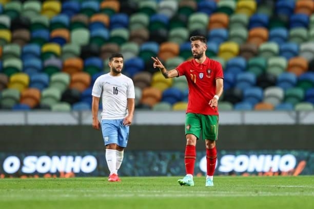 Bruno Fernandes of Portugal and Manchester United celebrates scoring Portugal fourth goal and his second on the match during the international...