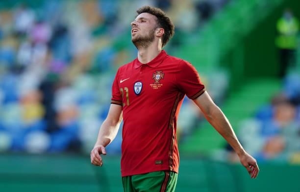 Diogo Jota of Portugal and Liverpool FC reaction after missing a goal opportunity during the International Friendly match between Portugal and Israel...