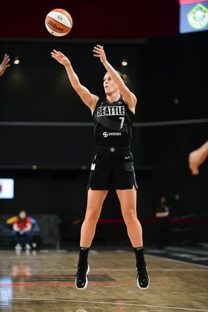 Stephanie Talbot of the Seattle Storm shoots the ball during the game against the Atlanta Dream on June 9, 2021 at Gateway Center Arena in College...
