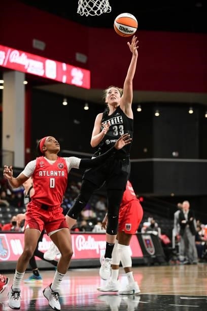 Katie Lou Samuelson of the Seattle Storm shoots the ball during the game against the Atlanta Dream on June 9, 2021 at Gateway Center Arena in College...