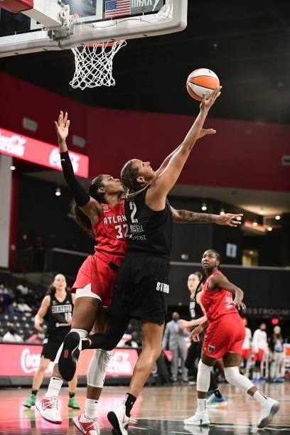 Mercedes Russell of the Seattle Storm shoots the ball during the game against the Atlanta Dream on June 9, 2021 at Gateway Center Arena in College...