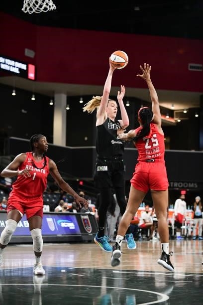 Breanna Stewart of the Seattle Storm passes the ball during the game against the Atlanta Dream on June 9, 2021 at Gateway Center Arena in College...