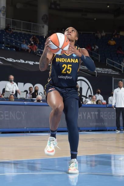 Tiffany Mitchell of the Indiana Fever drives to the basket against the Chicago Sky on June 9, 2021 at the Wintrust Arena in Chicago, Illinois. NOTE...