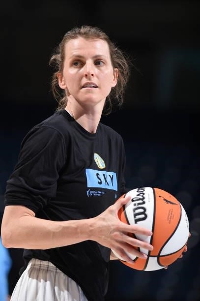 Allie Quigley of the Chicago Sky looks on before the game against the Indiana Fever on June 9, 2021 at the Wintrust Arena in Chicago, Illinois. NOTE...