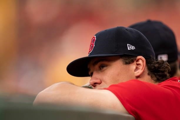 Bobby Dalbec of the Boston Red Sox looks on during the first inning of a game against the Houston Astros on June 9, 2021 at Fenway Park in Boston,...