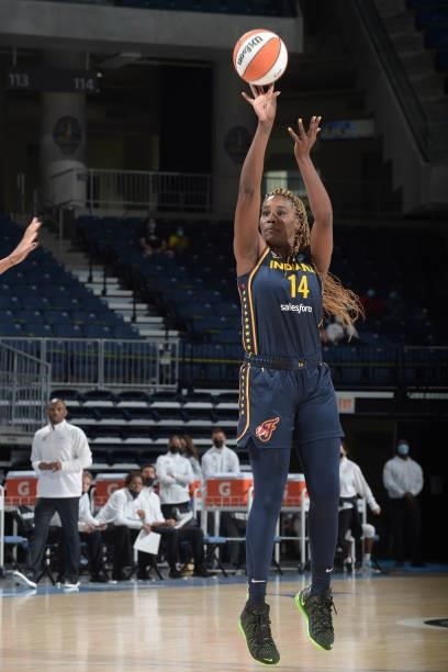 Jantel Lavender of the Indiana Fever shoots the ball against the Chicago Sky on June 9, 2021 at the Wintrust Arena in Chicago, Illinois. NOTE TO...