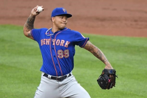 Taijuan Walker of the New York Mets pitches in the first inning during a game against the Baltimore Orioles at Oriole Park at Camden Yards on June 9,...