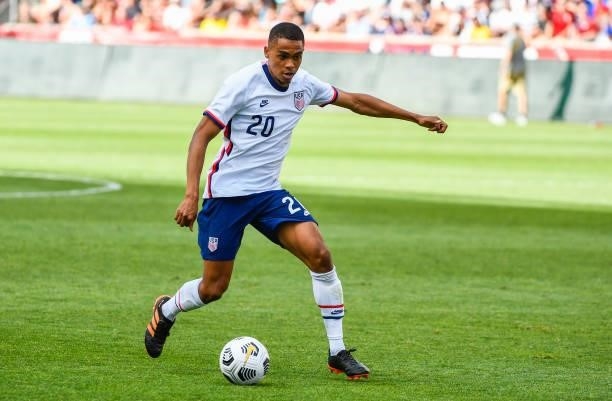 Reggie Cannon of the United States in action during a game against Costa Rica at Rio Tinto Stadium on June 09, 2021 in Sandy, Utah.