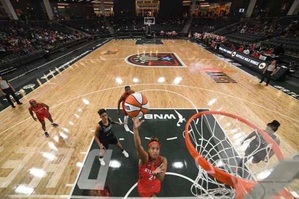 Tianna Hawkins of the Atlanta Dream shoots the ball during the game against the Seattle Storm on June 9, 2021 at Gateway Center Arena in College...