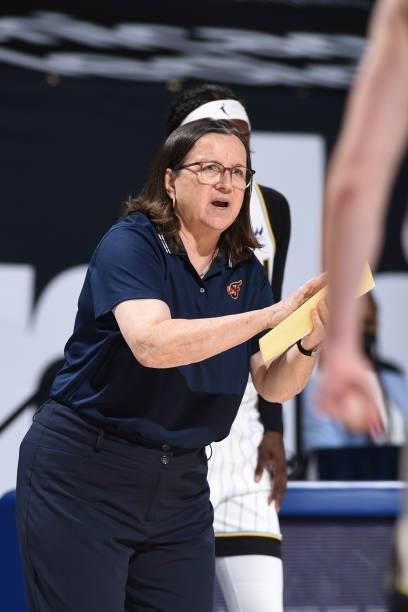 Head Coach, Marianne Stanley signals to her team during the game against the Chicago Sky on June 9, 2021 at the Wintrust Arena in Chicago, Illinois....