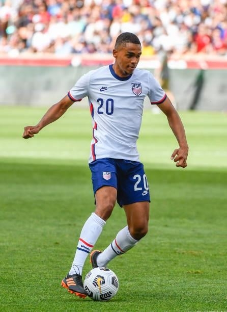 Reggie Cannon of the United States in action during a game against Costa Rica at Rio Tinto Stadium on June 09, 2021 in Sandy, Utah.