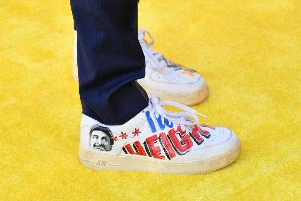 Close up of Lin-Manuel Miranda's shoes as he attends the opening night premiere of "In The Heights