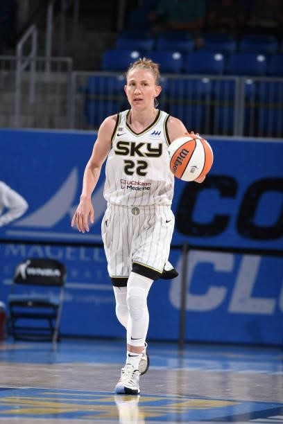 Courtney Vandersloot of the Chicago Sky handles the ball against the Indiana Fever on June 9, 2021 at the Wintrust Arena in Chicago, Illinois. NOTE...