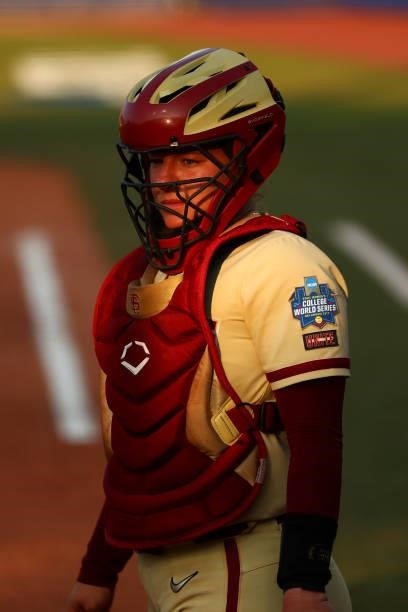 Anna Shelnutt of the Florida St. Seminoles looks on during the game between the Oklahoma Sooners and the Florida St. Seminoles during the Division I...