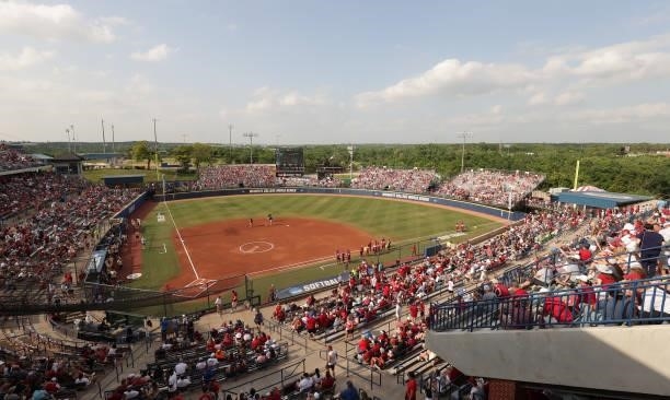 General view of the stadium during the Division I Women's Softball Championship held at ASA Hall of Fame Stadium on June 9, 2021 in Oklahoma City,...