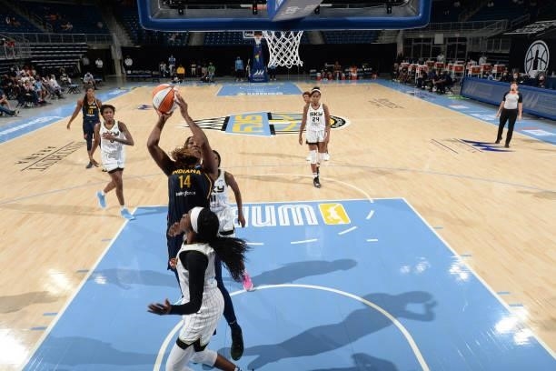 Jantel Lavender of the Indiana Fever shoots the ball against the against the Chicago Sky on June 9, 2021 at the Wintrust Arena in Chicago, Illinois....