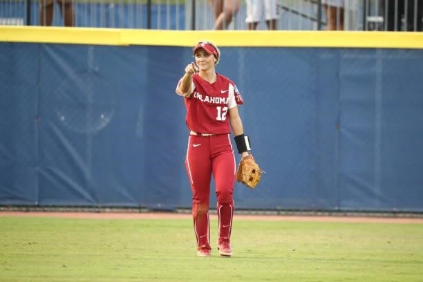 Mackenzie Donihoo of the Oklahoma Sooners reacts against the Florida St. Seminoles during the Division I Women's Softball Championship held at ASA...