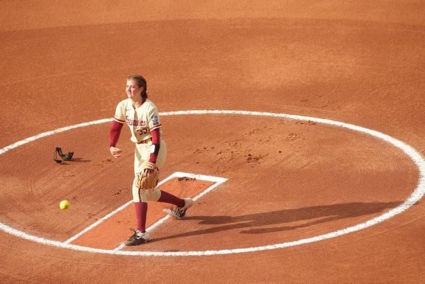 Kathryn Sandercock of the Florida St. Seminoles warms up on the mound during the Division I Women's Softball Championship held at ASA Hall of Fame...