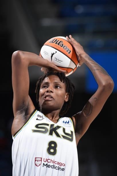 Natasha Mack of the Chicago Sky shoots the ball against the Indiana Fever on June 9, 2021 at the Wintrust Arena in Chicago, Illinois. NOTE TO USER:...