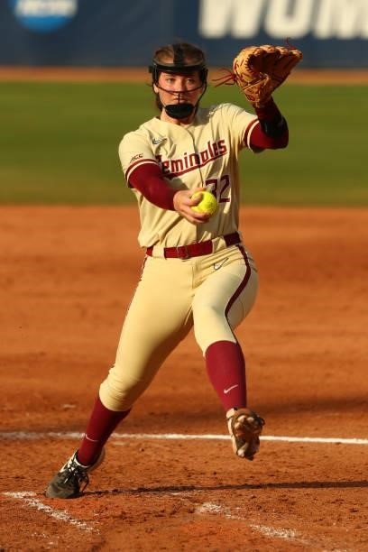 Kathryn Sandercock of the Florida St. Seminoles pitches against the Oklahoma Sooners during the Division I Women's Softball Championship held at ASA...