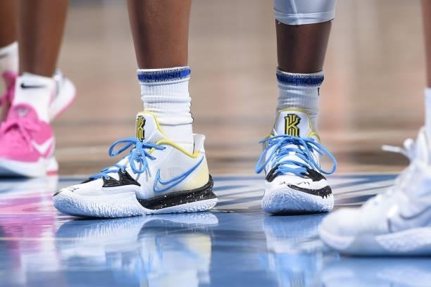 The sneakers worn by Diamond DeShields of the Chicago Sky during the game against the Indiana Fever on June 9, 2021 at the Wintrust Arena in Chicago,...
