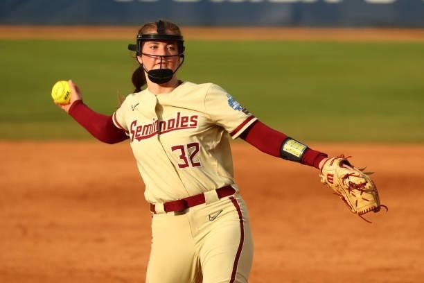 Kathryn Sandercock of the Florida St. Seminoles pitches against the Oklahoma Sooners during the Division I Women's Softball Championship held at ASA...