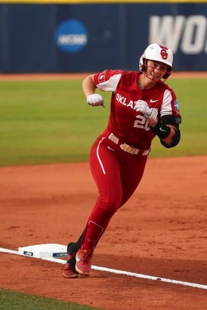 Jana Johns of the Oklahoma Sooners rounds third base after hitting a home run against the Florida St. Seminoles during the Division I Women's...