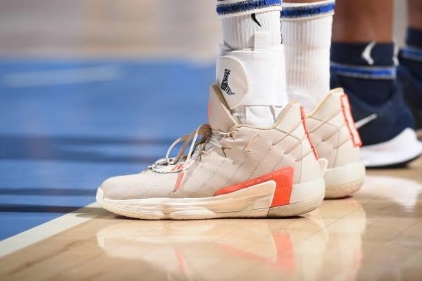 The sneakers worn by Tiffany Mitchell of the Indiana Fever during the game against the Chicago Sky on June 9, 2021 at the Wintrust Arena in Chicago,...