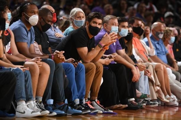 Olympian, Michael Phelps attends the game between the Denver Nuggets and the Phoenix Suns during Round 2, Game 2 of the NBA Playoffs on June 9, 2021...