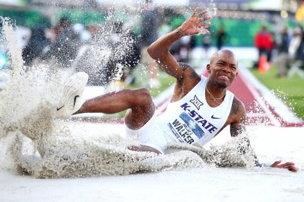 Jullane Walker of the Kansas State Wildcats competes in the long jump competition during the Division I Men's and Women's Outdoor Track & Field...