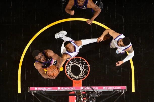 Jalen Smith of the Phoenix Suns rebounds the ball during Round 2, Game 2 of the 2021 NBA Playoffs on June 9, 2021 at Phoenix Suns Arena in Phoenix,...
