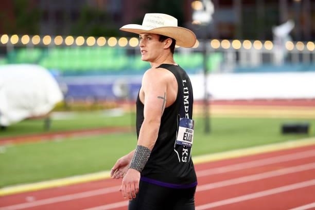 Branson Ellis of the Stephen F Austin Lumberjacks celebrates after winning the pole vault competition during the Division I Men's and Women's Outdoor...