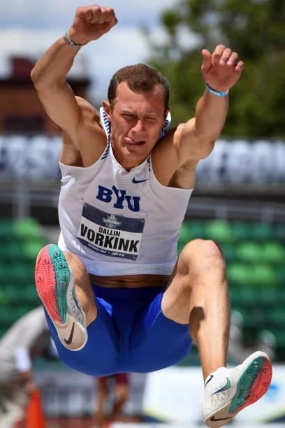 Dallin Vorkink of the BYU Cougars jumps during the decathlon long jump during the Division I Men's and Women's Outdoor Track & Field Championships...